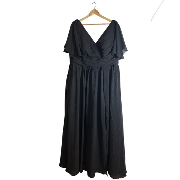 Loyeloy V Neck Chiffon Short Sleeve High Slit Pleated Front Formal Bridesmaid 22 - Picture 3 of 11